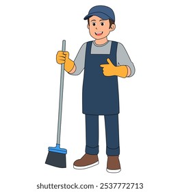  Ilustración vectorial de servicio de limpieza de hombre de dibujos animados