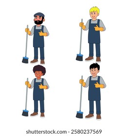 Cartoon Man Cleaning Service Vectors Illustration