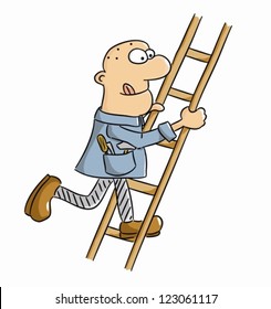 Cartoon man climbing the ladder (vector)
