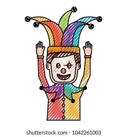 cartoon man with clown mask jester hat funny