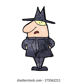 caricaturista con abrigo y sombrero