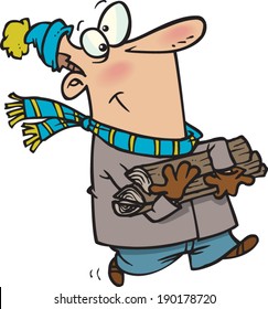 Cartoon Man Collecting Firewood