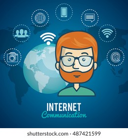 cartoon man communication internet global graphic
