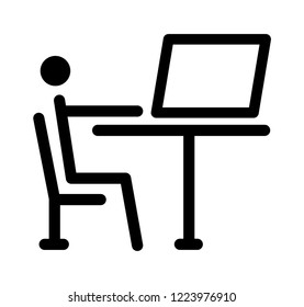 Cartoon man at the computer. Icon. Symbol of computer networks and the Internet. Vector graphics.