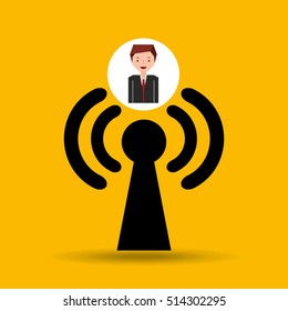 cartoon man connected wifi vector illustration eps 10