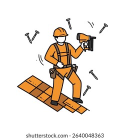 Cartoon Man Construction Uniform Holding Hammer Builder Handy Man Animation