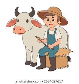 Cartoon Man With A Cow Icon Digital Vectors Source Illustration