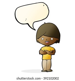 cartoon man with crossed arms with speech bubble