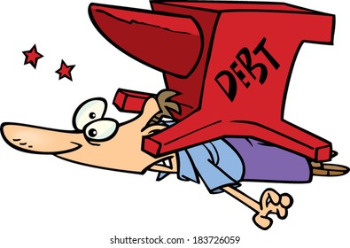 Cartoon Man Crushed By A Debt Anvil