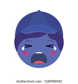 cartoon man crying head kawaii character