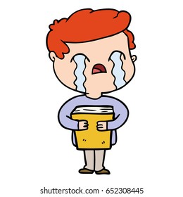 Cartoon-Mann weinend Holbuch