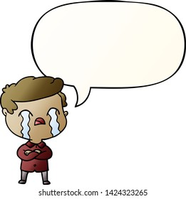 cartoon man crying with speech bubble in smooth gradient style