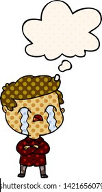 Cartoon Man Crying With Thought Bubble In Comic Book Style