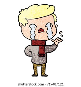 caricaturista llorando usando bufanda de invierno