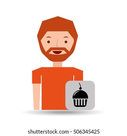 cartoon man cupcake cherry dessert design icon vector illustration