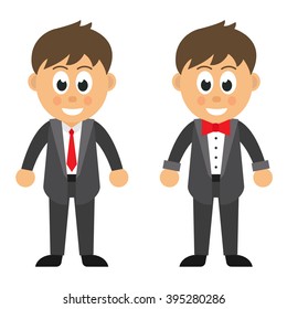 cartoon man in dark costume with tie set