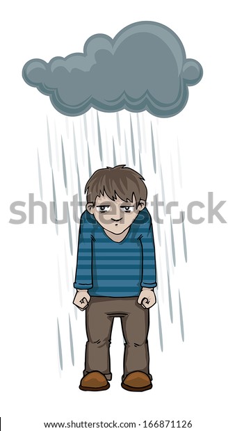 Cartoon Man Dark Rain Cloud Over Stock Vector (Royalty Free) 166871126