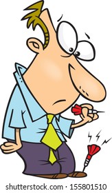 Cartoon man with a dart in his foot