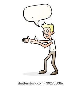cartoon man desperately explaining with speech bubble