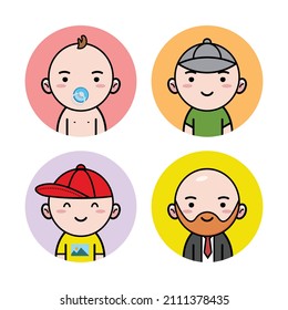 Cartoon man in different age flat illustration