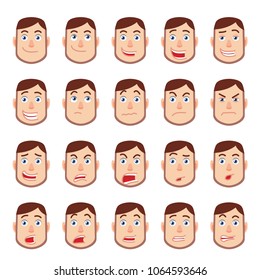 Cartoon Man. Different facial expressions. Emotional set for rigging and animation. Vector illustration in a flat style.