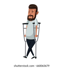 cartoon man disability walking on crutches