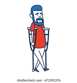 cartoon man disability walking on crutches