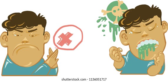 Cartoon man is disgusting and bad taste  , portrait motion illustration