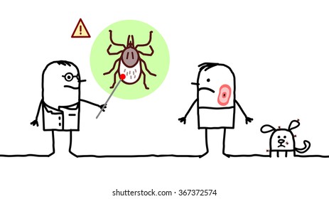 cartoon man and doctor, ticks and Lyme disease