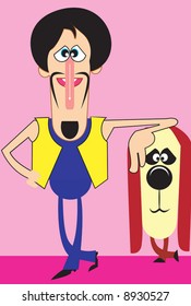 A cartoon man and dog