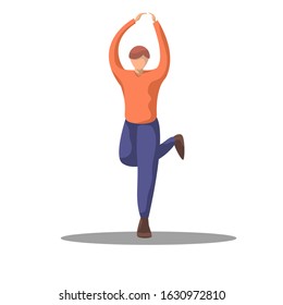 Cartoon man doing dance tree pose icon over white background, colorful design , vector illustration