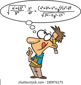 Cartoon Man Doing Math In His Head