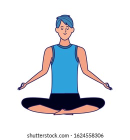cartoon man doing yoga icon over white background, vector illustration