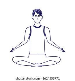 cartoon man doing yoga icon over white background, flat design, vector illustration