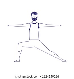 cartoon man doing yoga position over white background, flat design, vector illustration