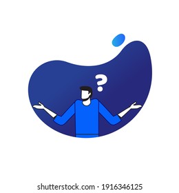 El caricaturista duda, piensa por qué. Hombre con signo de interrogación. Ilustración del vector