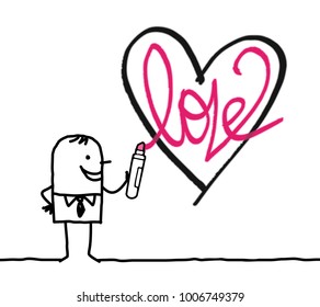 Cartoon Man Drawing a Sketchy Heart