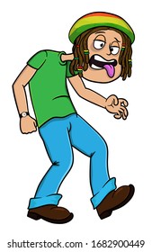 cartoon man with dreadlocks and a rasta hat.isolated on white background vector