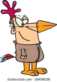 cartoon man dressed as a chicken