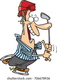 cartoon man dressed in hockey ref clothing holding a golf club