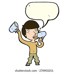 cartoon man drinking beer with speech bubble