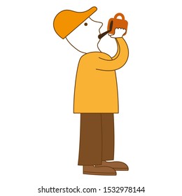 Cartoon man drinking coffee from a mug