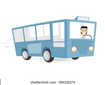 cartoon man is driving a bus