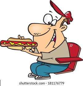 Cartoon Man Eating A Hotdog