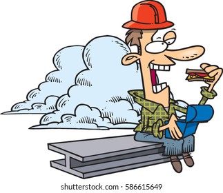 cartoon man eating lunch on a construction beam