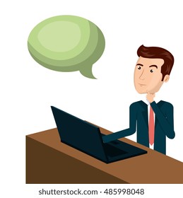 cartoon man e-commerce laptop desk isolated design