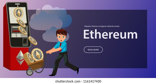 Cartoon man with Ethereum crypto currency poster