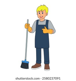 Cartoon Man Europe Cleaning Service 