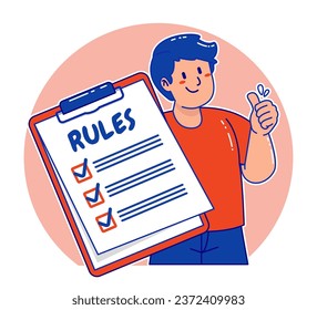 Cartoon man explaining the rules	
