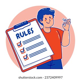 Cartoon man explaining the rules	
